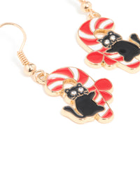 Gold Candy Cane Cat Drop Earrings - link has visual effect only