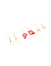 Gold Red Bow & Santa Earrings 3-Pack - link has visual effect only