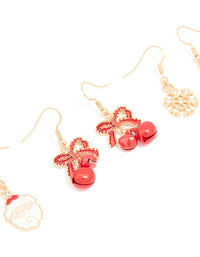 Gold Red Bow & Santa Earrings 3-Pack - link has visual effect only