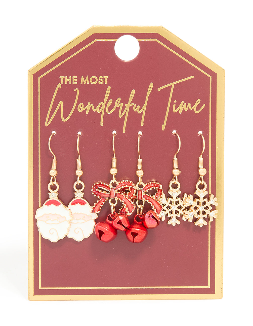 Gold Red Bow & Santa Earrings 3-Pack