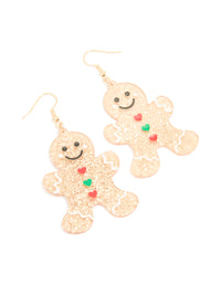 Gold Glitter Gingerbread Man Earrings - link has visual effect only