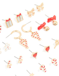 Gold Candy Cane Heart & Present Earrings 12-Pack - link has visual effect only