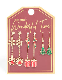 Gold Bell & Present Chain Earrings 3 Pack - link has visual effect only