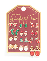 Gold Diamante Bow Drop & Santa Earrings 12-Pack - link has visual effect only