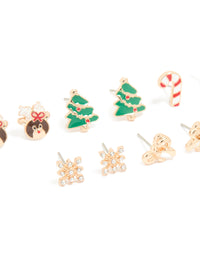 Gold Cute Reindeer & Snowflake Earrings 5-Pack - link has visual effect only
