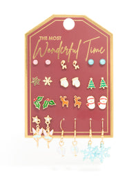 Gold Snowflake & Snowman Earrings 12-Pack - link has visual effect only