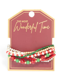 Multicoloured Beaded Festive Stretch Bracelets 5-Pack - link has visual effect only