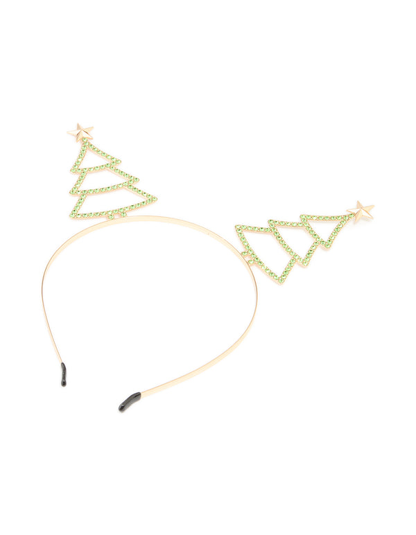 Gold Green Diamante Tree Headband