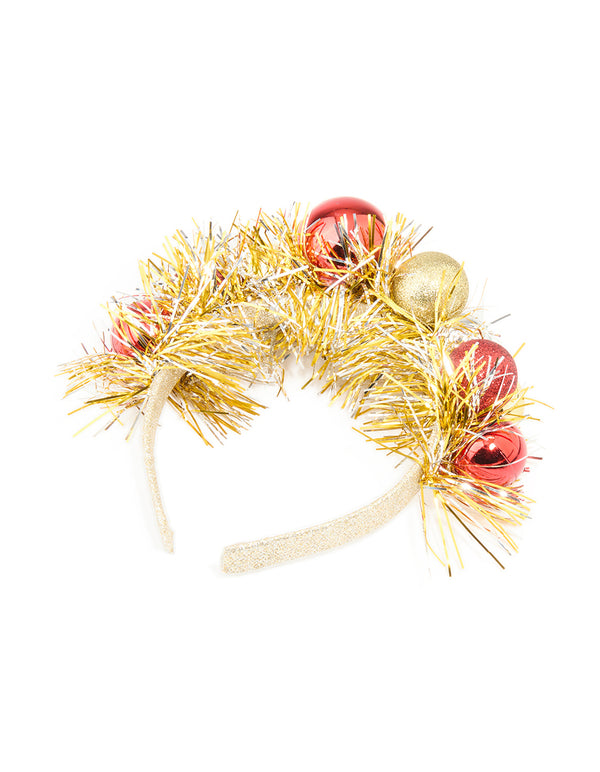 Red & Gold Bauble Tinsel Headband
