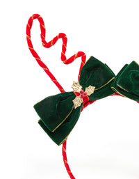 Green Fabric Reindeer Bow Headband - link has visual effect only