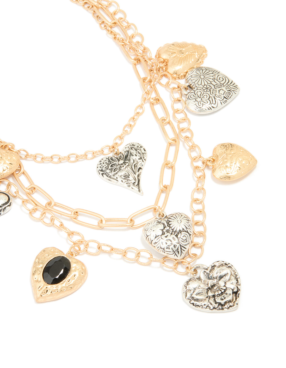 Mixed Metal Heart Charm Layered Necklace