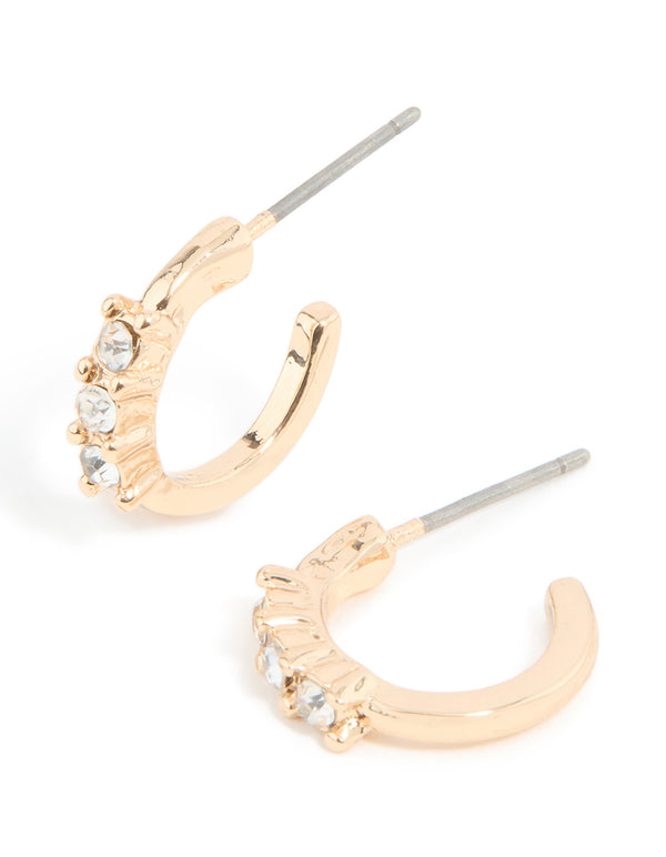 Gold Diamante Trio Huggie Earrings