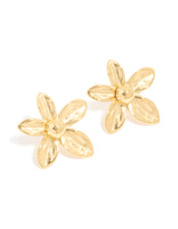 Waterproof Gold Plated Stainless Steel 5-Petal Flower Stud Earrings - link has visual effect only