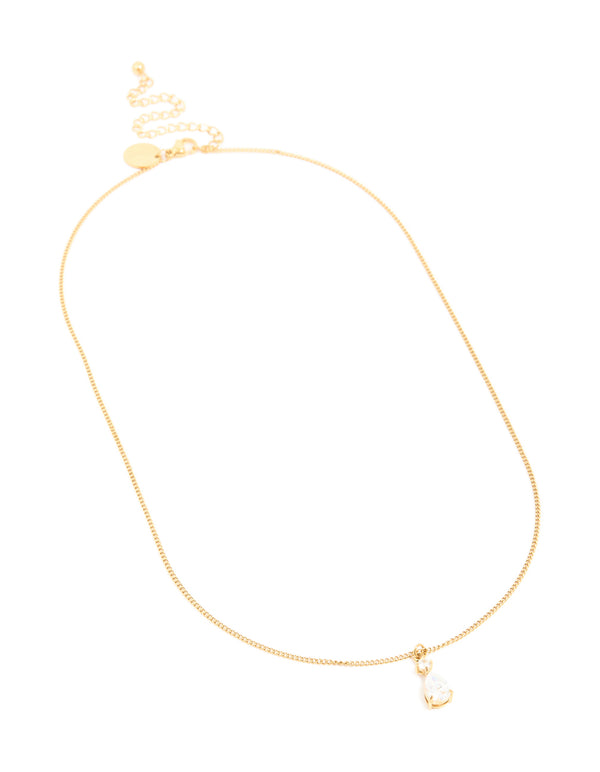 Waterproof Gold Plated Stainless Steel Cubic Zirconia Pear Pendant Necklace