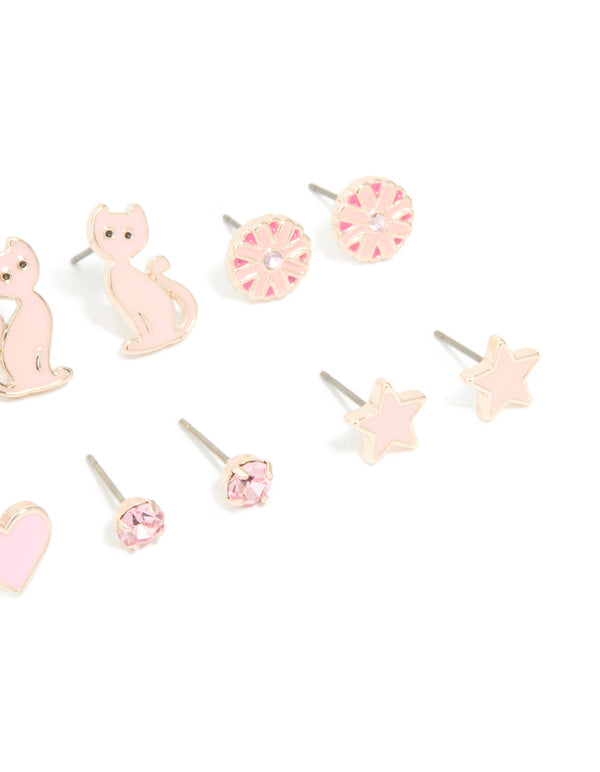 Kids Rose Gold Star & Heart Stud Earrings 6-Pack