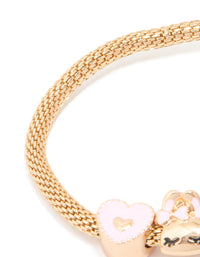 Kids Gold Pink & White Cat Flower Stretch Bracelet & Ring Set - link has visual effect only