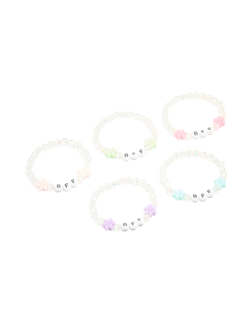 Kids White Beaded & Pastel Flower Best Friends Stretch Bracelets 5-Pack