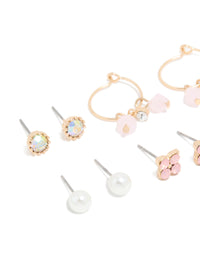 Gold Pearl & Floral Stud Earrings 7-Pack - link has visual effect only