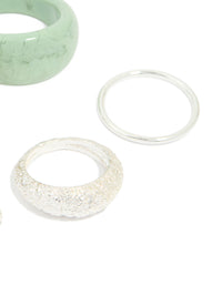 Silver & Green Acrylic Bubble Stacking Rings 5-Pack - link has visual effect only