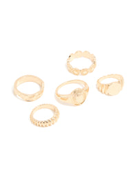 Gold Ribbed Signet & Chunky Rings 5-Pack - link has visual effect only