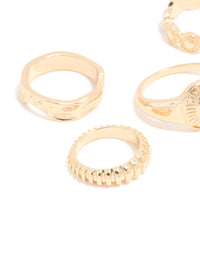Gold Ribbed Signet & Chunky Rings 5-Pack - link has visual effect only