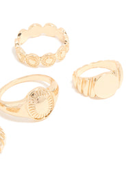 Gold Ribbed Signet & Chunky Rings 5-Pack - link has visual effect only