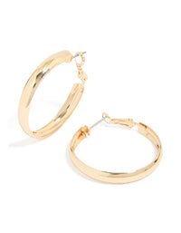 Gold Medium Flat Smooth Hoop Earrings - link has visual effect only