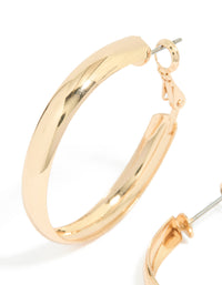 Gold Medium Flat Smooth Hoop Earrings - link has visual effect only