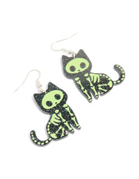 Acrylic Glitter Skeleton Cat Drop Earrings - link has visual effect only