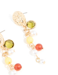 Gold Multicoloured Beaded & Molten Disc Drop Earrings - link has visual effect only