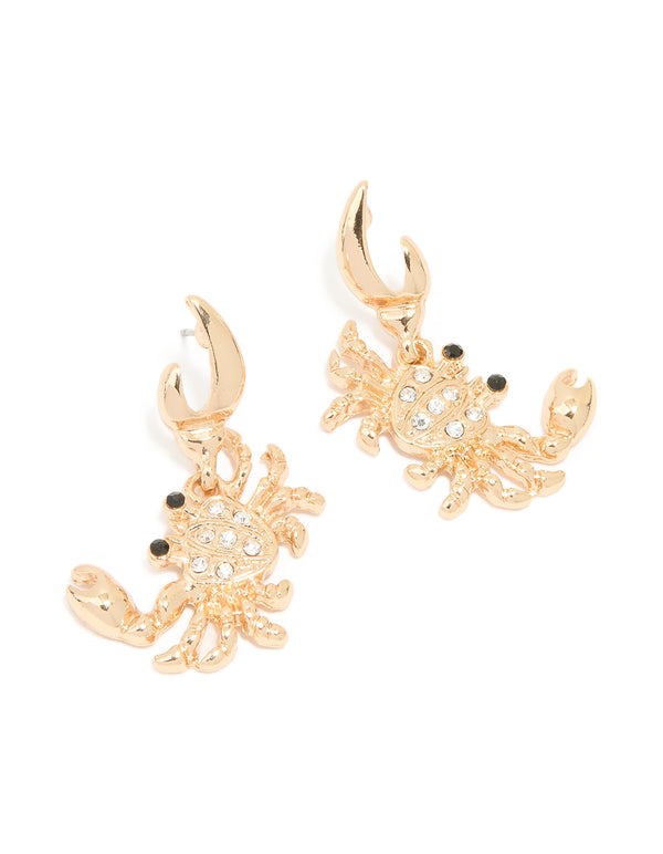 Gold Diamante Crab Stud Earrings