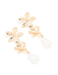 Gold Pearl Double Flower Drop Earrings - link has visual effect only