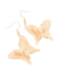 Gold 3D Fine Butterfly Drop Earrings - link has visual effect only