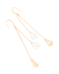 Gold Pearl Chain Drop Earrings - link has visual effect only