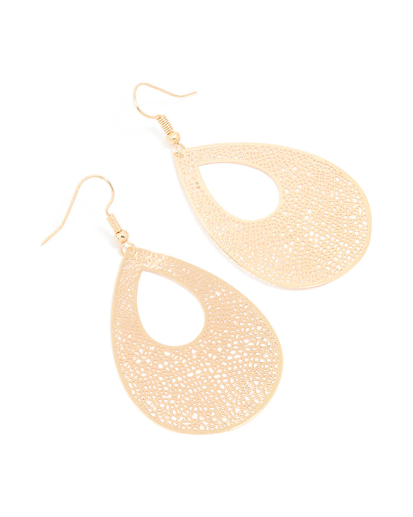 Gold Laser Cut Teardrop Earrings