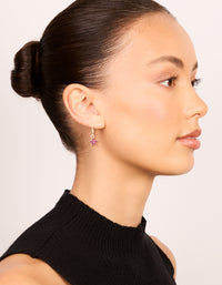 Gold Red Diamante Flower Huggie Earrings - link has visual effect only