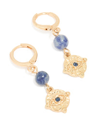 Gold Blue Marble Evil Eye Huggie Earrings - link has visual effect only