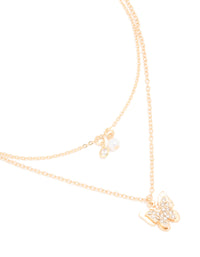Gold Diamante Pearl & Butterfly Layered Necklace - link has visual effect only