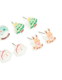Kids Silver Snow Globe & Gingerbread Man Stud Earrings 6-Pack - link has visual effect only