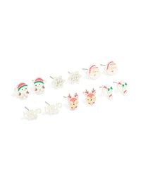Kids Silver Santa & Ho Ho Ho Stud Earrings 6-Pack - link has visual effect only