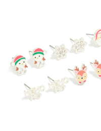 Kids Silver Santa & Ho Ho Ho Stud Earrings 6-Pack - link has visual effect only
