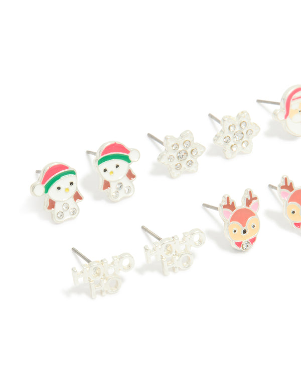Kids Silver Santa & Ho Ho Ho Stud Earrings 6-Pack