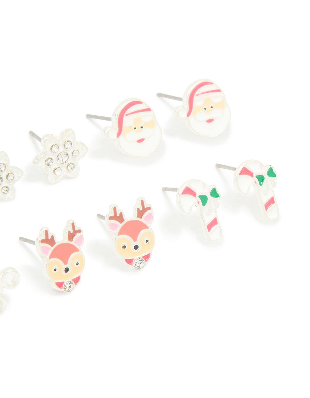 Kids Silver Santa & Ho Ho Ho Stud Earrings 6-Pack