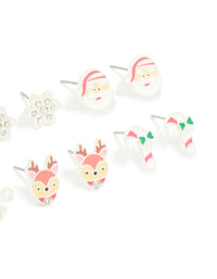 Kids Silver Santa & Ho Ho Ho Stud Earrings 6-Pack - link has visual effect only