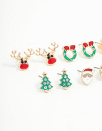 Kids Snowman & Reindeer Stud Earrings 6-Pack - link has visual effect only