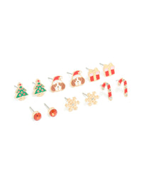 Kids Gold Candy Cane & Present Stud Earrings 6-Pack - link has visual effect only