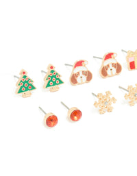 Kids Gold Candy Cane & Present Stud Earrings 6-Pack - link has visual effect only