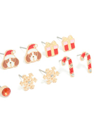 Kids Gold Candy Cane & Present Stud Earrings 6-Pack - link has visual effect only