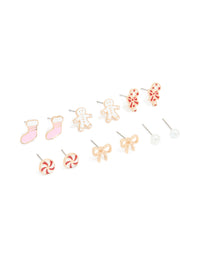 Kids Gold Stocking & Candy Cane Stud Earrings 6-Pack - link has visual effect only