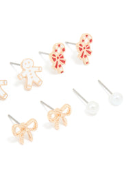 Kids Gold Stocking & Candy Cane Stud Earrings 6-Pack - link has visual effect only
